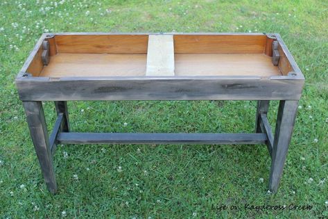 I picked up this old piano bench for just $5. One of my Diy Piano Bench, Piano Bench Makeover, Ikea Storage Cubes, Diy Piano, Bench Makeover, Crate Bench, Kitchen Under Cabinet Lighting, Garage Sale Tips, Farmhouse Makeover