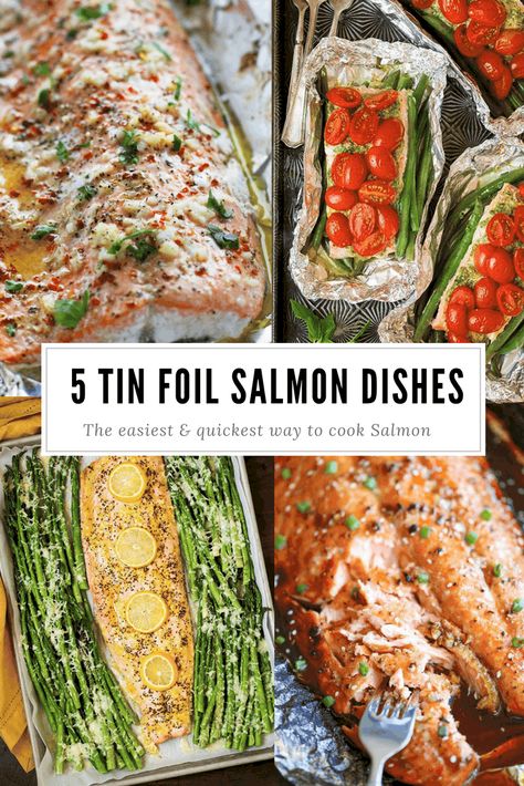 Tin Foil Salmon, Tinned Salmon Recipes, Foil Salmon, Foil Recipes, Tin Foil Dinners, Salmon Foil Packets, Baked Salmon Lemon, Cook Salmon, Salmon In Foil