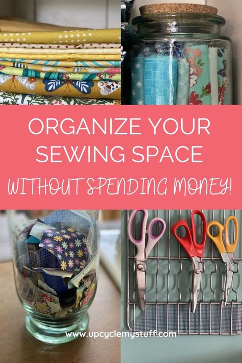 Sewing Room Fabric Organization, Sewing Room Closet Organization, Sewing Nook Ideas Small Spaces, Quilting Room Organization, Craft Sewing Room Ideas, Sewing Room Decorating Ideas, Small Sewing Room Ideas, Organize Sewing Supplies, Tiny Sewing Room