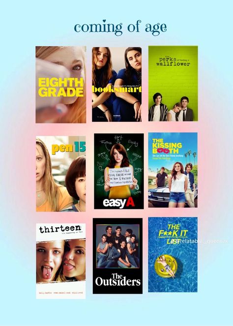 Early 2000 Movies, Coming Of Age Movies Aesthetic, Coming Of Age Movies, Movie Hacks, Conan Gray Aesthetic, New Movies To Watch, Girly Movies, Kissing Booth, Eighth Grade