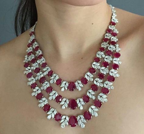 Ruby Diamond Necklace, Ruby And Diamond Necklace, Diamond Necklace Designs, Diamond Necklace Set, Diamond Jewelry Necklace, Diamond Jewelry Designs, Initial Pendant Necklace, Ruby Jewelry, Ruby Diamond