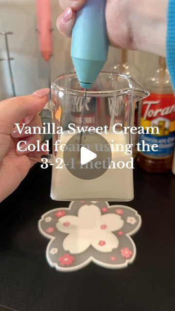 Brookelyn ☕️✨🌸 on Instagram: "How To Make Vanilla Sweet Cream Cold foam 🫶🏻🍯💗  it’s super easy!!  🍯 3 tbsp heavy whipping cream 🍯 2 tbsp milk or half n half 🍯 1 tbsp syrup of choice! (Mine are @kyyachocolate use code BROOKELYNKYYA10 for $ off)  Follow me @brookelynlikesespresso on here and TikTok for daily coffee recipes ! (Help me reach 10,000 TikTok followers this month!)  #coldfoam #coldfoamcoldbrew #coldbrew #vanillacoldfoam #coffee #coffeelovers #coffeeaddict" Diy Vanilla Sweet Cream Cold Foam, How To Make Flavored Cold Foam, Biggby Sweet Foam Cold Brew, Whipped Coffee Creamer, Coffee With Half And Half Recipe, How To Make Vanilla Cold Foam, How To Make Vanilla Sweet Cream Foam, Heavy Whipping Cream Coffee Creamer, Flavored Cold Foam Recipe