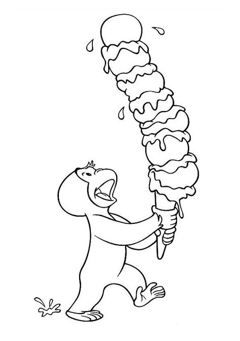 Curious George and ice Cream Coloring Page. Free Printable Curious George Coloring Pages for kids download and print. Curious George Printables, Curious George Coloring Pages, Monkey Coloring Pages, Fargelegging For Barn, Curious George Birthday Party, Ice Cream Coloring Pages, Curious George Party, Curious George Birthday, Birthday Coloring Pages