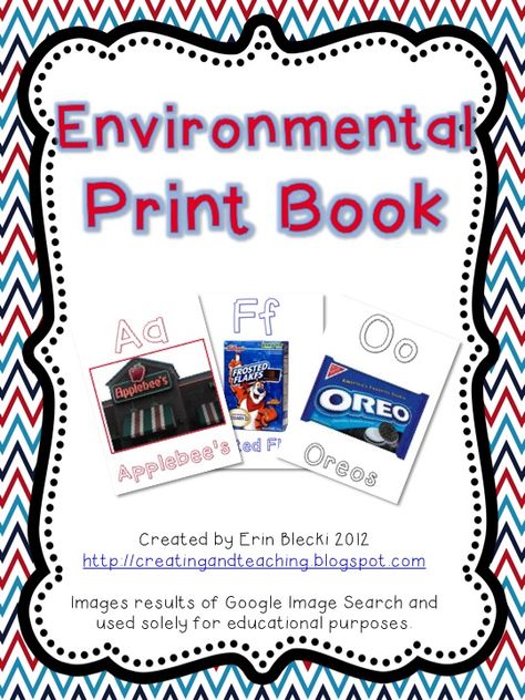 Environmental Print Book- FREE Download! Environmental Print Book, Environmental Print Activities, Teachers Week, Environmental Print, Creative Curriculum, Preschool Literacy, Kindergarten Literacy, Beginning Of School, Kindergarten Reading