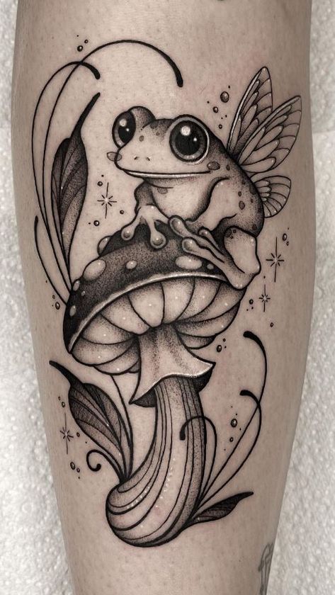 Dibujos Tattoo, Mushroom Tattoos, Frog Tattoos, Fairy Tattoo, Feminine Tattoos, Dope Tattoos, Tattoo Design Drawings, Creative Tattoos, Tattoo Stencils