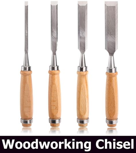 Dicunoy 4 PCS Wood Chisel, Chizzle Tools Set With Beech Handles, Chrome Vanadium Steel Chisels for Woodworking, Carpentry, Woodworker (1/4", 1/2", 3/4",1") Woodworking Chisels, Wood Chisel, Woodworking Carpentry, Tool Set, Carpentry, 1 2 3, Woodworking, Handles, Tools