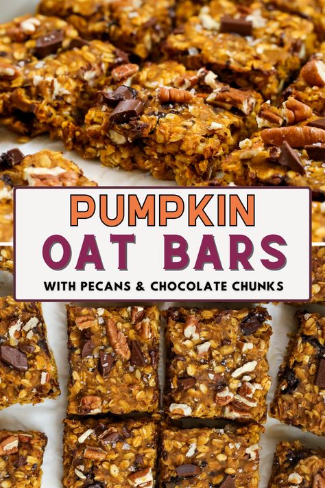 Pumpkin Oat Bars, Oats Bars, Easy Pumpkin Oatmeal, Oatmeal Chocolate Chip Bars, Protein Oats, Pumpkin Oats, Recipe Pumpkin, Dessert Bites, Pumpkin Bars