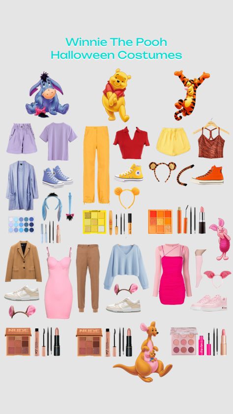 @slay_girlie #comp #halloween #halloweenaesthetic #halloweencostume #halloweencostumeinspo #winniethepooh #tigger #eeyore #kangaandroo #piglet #disney #disneyaesthetic #disneybound #movies #aesthetic #vibes Fun Halloween Outfits, Piglet Disney, Winnie The Pooh Costume, Pooh Halloween, Disney Character Outfits, Disney Bound Outfits Casual, Winnie The Pooh Halloween, Cute Group Halloween Costumes, Classy Halloween Costumes