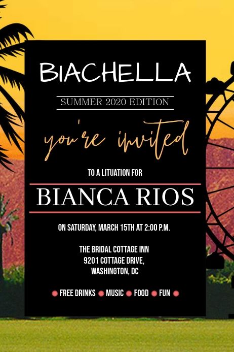 Coachella Party Invitation Coachella 40th Birthday, Coachella Party Invitations, Festival Themed Party Invitations, Coachella Invitation, Coachella Invitation Design, Coachella Invitation Template, 22 Birthday, Coachella Party, 22nd Birthday