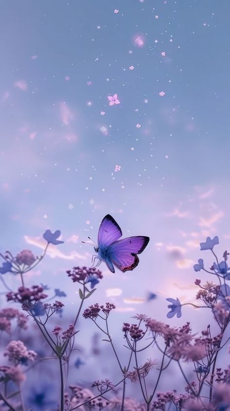 Cute wallpaper butterfly purple sky. | premium image by rawpixel.com / Boom Butterfly Collage Wallpaper, Purple Butterfly Background, Aesthetic Butterfly Wallpaper, Butterflies Background, Pale Flowers, Butterflies Aesthetic, Background Butterfly, Lilac Aesthetic, Iphone Wallpaper Cute