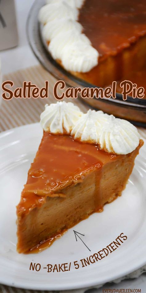 Caramel Pie Recipe, Salted Caramel Pie, No Bake Pie, Caramel Pie, Creamy Pie, Baked Caramel, Good Pie, Baked Strawberries, Vanilla Pudding Mix