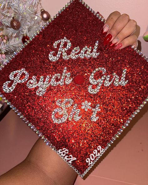 At Your Cervix Graduation Cap, Hotter By Two Degrees Graduation Cap, Hbcu Grad Cap Ideas, Cap Ideas For Psychology, Horror Themed Graduation Caps, Graduation Caps For Psychology Majors, Future Therapist Graduation Cap, Red Graduation Cap Decoration, Masters Psychology Graduation Cap