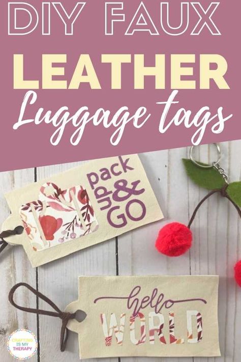 DIY Faux Leather Luggage Tags | craftingismytherapy.com -Tutorial for Fun DIY Luggage Tags:  Great Gift for Her #diyluggagetags #luggagetags #diytravel #gifts #holidaygiftguide #giftsforher #christmasgift #quickgiftideas #diygifts #diygiftsforwomen #quickcrafts #cricut #easycricutcrafts #purseaccessories Diy Luggage Tags, Diy Leather Luggage Tags, Luggage Tags Diy, Diy Luggage, Diy Summer Crafts, Budget Crafts, Leather Luggage Tag, Projets Cricut, Christmas Organization