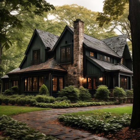 Dark Green Exterior House, Dark Green Exterior House Colors, House Color Ideas, Dark Green Exterior, Green Exterior House, Green Exterior House Colors, Green House Exterior, Green Exterior, Exterior House Color