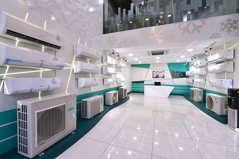 Show Room Interior Design, Showroom Design Ideas, Professional Behavior, Electronics Store Design, Microwave Oven Repair, Oven Repair, Electrical Shop, Window Ac, Refrigeration And Air Conditioning