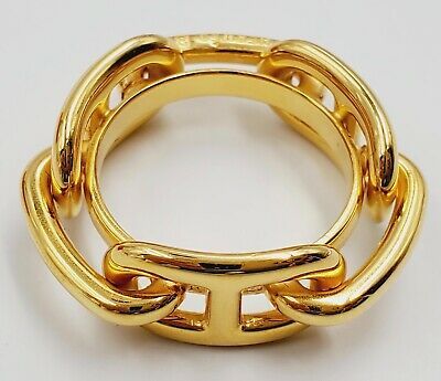 (eBay) Hermes Paris Gold Tone Permabrass Regate Chaine D'Ancre Circle Scarf Ring W/Box Scarf Rings, Circle Scarf, Hermes Paris, Burberry, Gold Bracelet, Gold Tones, Paris, Ring, For Sale