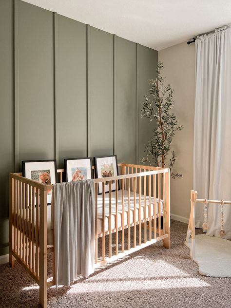 Green Nursery Boy, Green Baby Room, Nursery Accents, Nursery Accent Wall, Woodland Nursery Boy, Wood Nursery, Baby Room Neutral, Nursery Room Design, Baby Boy Room Nursery