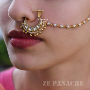 Nath Designs Gold Rajputi, Manga Tikka, Noise Ring, Spandana Palli, Nose Ring With Chain, Nose Jewels, Nose Chain, Jewelry Necklace Simple, Bridal Nose Ring