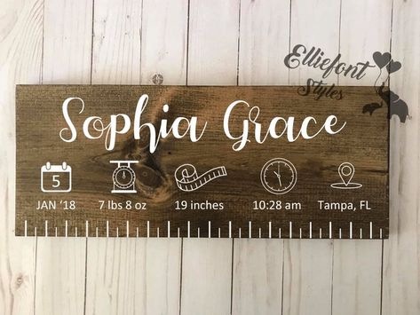 Glo Forge, Pallet Inspiration, Lézervágott Fa, Baby Birth Stats, Wooden Ruler, Baby Keepsakes, Decor Studio, Personalized Newborn, Wood Personalized