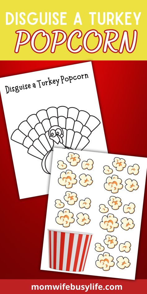 Are you participating in the Disguise a Turkey Project this year? Consider this simple Disguise a Turkey Popcorn idea! Turkey In Disguise Popcorn, Popcorn Disguise Turkey, Turkey Disguise Project Printable, Disguise A Turkey Project Printable, Popcorn Turkey Disguise, Disguise A Turkey Cheerleader, Disguise A Turkey Template, Disguise A Turkey Popcorn, Turkey In Disguise Project Ideas Easy