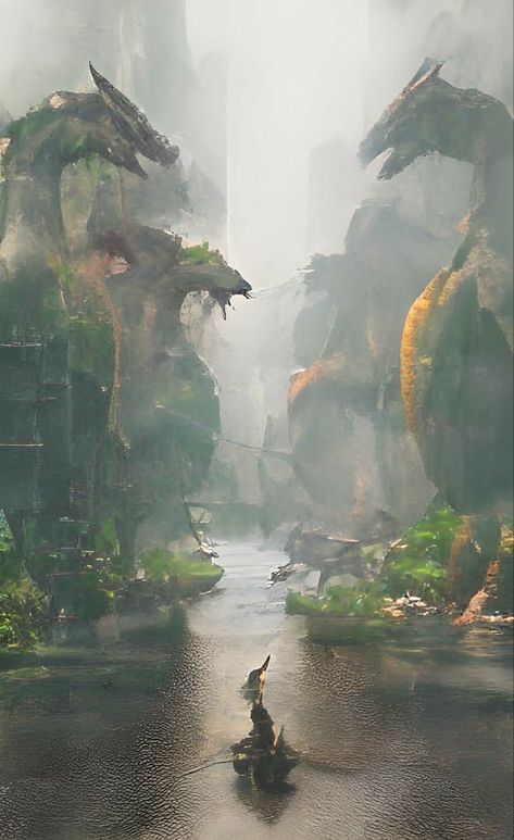 Fantasy Landscape With Dragon, Dragon City Fantasy Art, Fantasy Settings Art, Dragon Kingdom Fantasy Art, Fantasy Concept Art Landscape, Fantasy Location Art, Fantasy Realm Art, Fantasy Kingdom Inspiration, High Fantasy Landscape