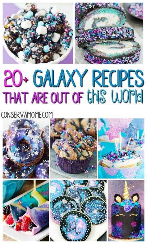 Galaxy Recipes are both delicious and mesmerizing . Check out 20+ Galaxy Recipes that Are Out of this World that are gorgeous yet delicious!  #galaxyrecipes Galaxy Birthday Food Ideas, Out Of This World Desserts, Galaxy Birthday Party Food, Galaxy Themed Food, Galaxy Party Food, Galaxy Recipes, Magical Desserts, Galaxy Food, Hunter Birthday