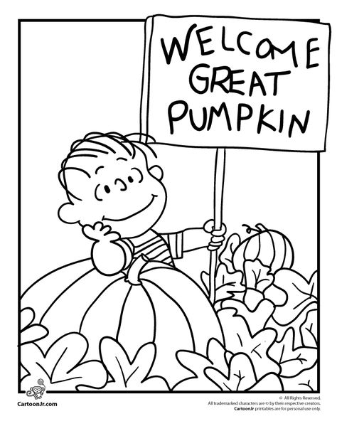 Pin by Robin Diez on halloween coloring pages Charlie Brown Coloring Pages, Printable Pumpkins, Welcome Great Pumpkin, Movie Coloring Pages, Pumpkin Picture, Fall Pinterest, The Great Pumpkin Charlie Brown, It's The Great Pumpkin Charlie Brown, Pumpkin Coloring