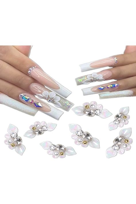 10 PCS 3D Nail Charms Flower Nail Art Charms with 24 PCS Nail Patches and Glue,Rhinestones for Nail Pearls Crystals Design Nail Art Decorations Nail Jewels Accessories DIY Acrylic Nail Supplie Nail Pearls, Crystals Design, 3d Nail Charms, Nail Gems, Nail Art 3d, 3d Flower Nails, Nail Art Charms, Diy Acrylic Nails, Nail Art Jewelry