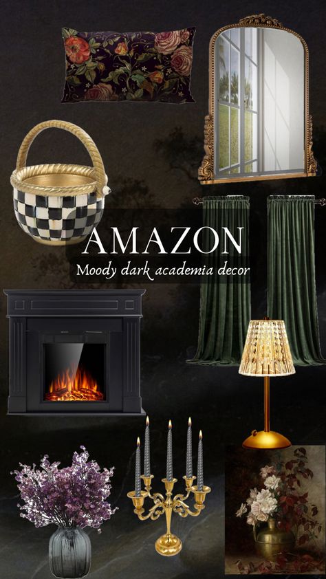 Channel your best moody - euro- whimsigoth- dark acadmia decor with a curated list of amazon home decor finds, click the link below!🥀🪞🕯️ Maximalism Dark Academia, Farmhouse Dark Academia, Dark Cottagecore Diy Decor, Moody European Living Room, Whimsical Decor Home Interior Design, Dark Moody Cottagecore, Moody Grandmillenial Style, Dark Academia Amazon Finds Decor, Dark Botanical Old World Decor