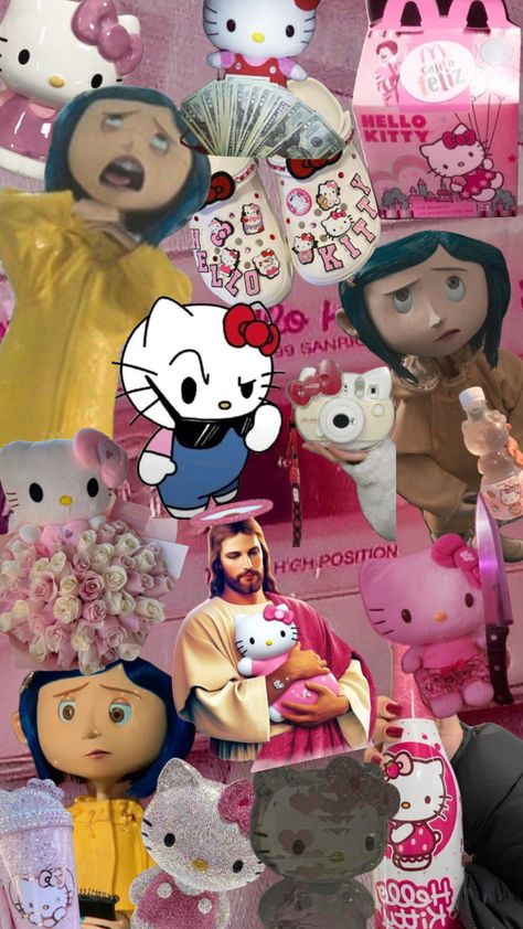 Hello kitty x coraline Kitty Wallpaper, Money And Happiness, Hello Kitty Wallpaper, Coraline, Hello Kitty, Kitty