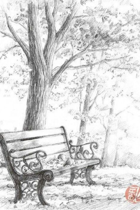 Park Bench Sketch, Landscape Sketch Pencil Nature, Pencil Art Drawings Landscape, Pencil Drawing Reference, Drawing Reference Images, Landscape Sketch Pencil, Pencil Landscape Drawings, Landscape Pencil Sketch, Rose Pencil Drawing