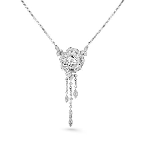 Bouton de Camélia transformable necklace - J11176 | CHANEL Chanel Fine Jewelry, Western Necklaces, Chanel Necklace, White Gold Necklace, Fancy Rings, Couture Mode, Jewelry Website, Brighton Jewelry, Chanel Jewelry