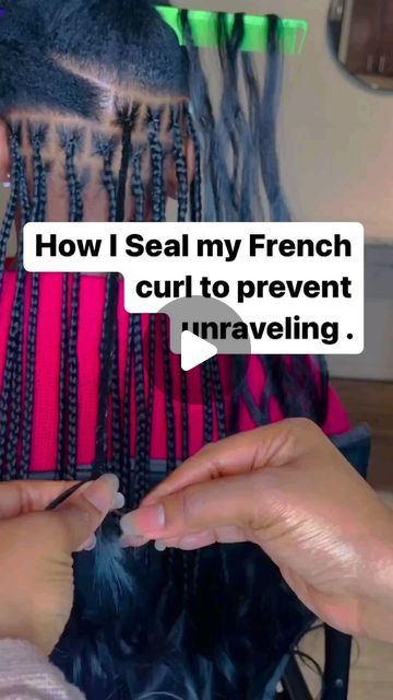 Besava Braids Shop on Instagram: "How to seal your French Curly Braids 🔥. Credit : @queensbeauty_lounge_  #besava_braids #frenchcurlybraids #boxbraidsgermany #afrohaarinspiration #flechtfrisur #haarverlängerung #braidlovergermany" French Style Braids, French Curls Braids Black Women Layers, French Curl Senegalese Twists, French Hair Braids, Diy French Curl Braids, How To French Curl Braids, French Curls Braids Hairstyles Ideas, How To Do French Curls On Braids, French Curl Braiding Hair