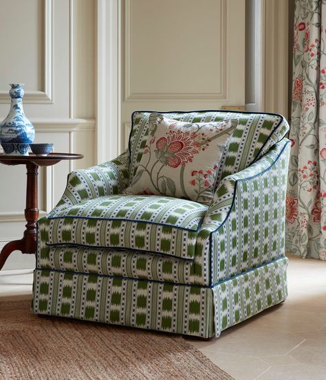 Patterned Armchair, Reupholster Chair, Patterned Chair, Blue Armchair, Green Sofa, Upholstered Sofa, Chair Fabric, Upholstered Furniture, Sofas And Chairs