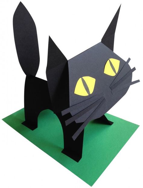 One of my most popular projects last year. Making a stand up cat with cardstock, scissors and glue. First graders on up. #blackcat Halloweenpyssel Barn, Halloween Art Lessons, Halloween Art Projects, Paper Cat, Fall Art Projects, Manualidades Halloween, Easy Art Projects, Art And Craft Videos, Halloween Crafts For Kids