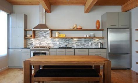 one-walled kitchen inspiration - no cabinets above the work top Single Wall Kitchen, Small Galley Kitchen, One Wall Kitchen, Basement Kitchen, Wall Kitchen, Kitchen Designs Layout, Galley Kitchen, Trendy Kitchen, Galveston