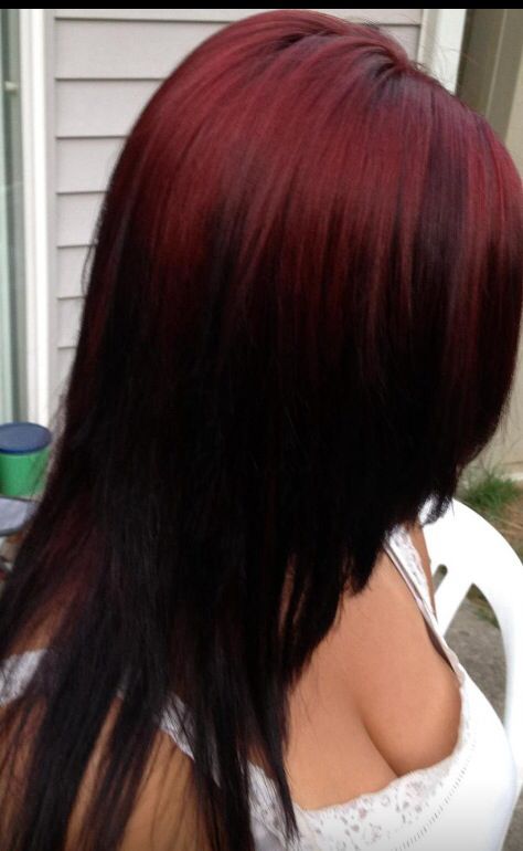 Red On Top Of Black Hair, Burgundy To Black Ombre Hair, Red Dyed Tips On Black Hair, Red Top Black Bottom Hair, Red To Black Hair Ombre, Black Fading Into Red Hair, Red Roots And Black Hair, Ombre Dark Red Hair, Red Black Ombre Hair