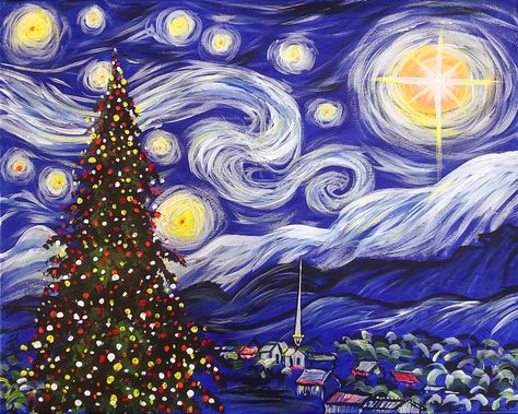 Michelle The Painter, Starry Night Christmas, Disposable Aprons, Starry Night Art, Winter Art Projects, Night Christmas, Stitch Fabric, Winter Painting, The Painter