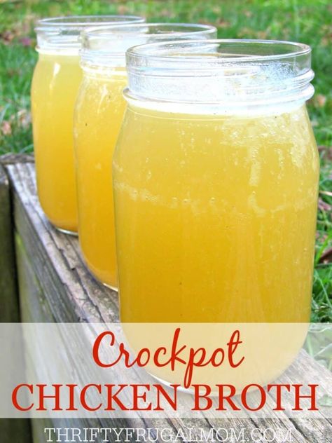 homemade crockpot chicken broth Crockpot Chicken Broth, Homemade Chicken Broth, Time Saving Tips, Frugal Food, Cooking Tricks, Crockpot Dessert Recipes, Homemade Pantry, Thing To Make, Homemade Mixes