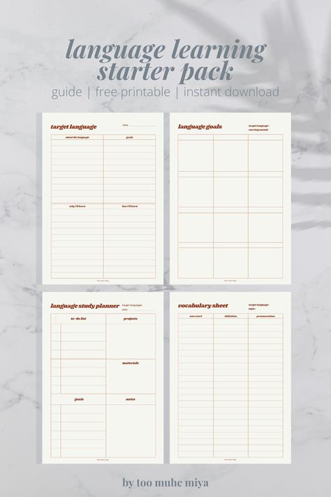 Study Planner Free, Study Planner Printable Free, Learning Template, Language Journal, Assignment Planner, Start Studying, Learning Languages Tips, Study Planner Printable, Student Planner Printable