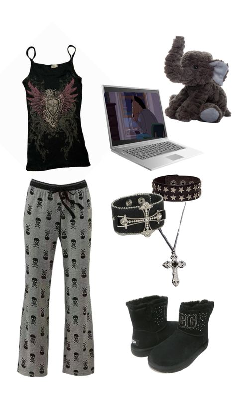 #outfitinspo #y2kgrunge #pjs #bojackhorseman #imgoinginsane Y2k Pjs Outfits, Grunge Pjs, 2000s Pjs, Y2k Pjs, Alt Aesthetic, Creepypasta Oc, Winter Mood, Early 2000s Fashion, Digital Closet