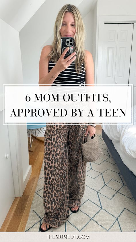 Ready to upgrade your mom style? Check out the 6 outfits that even my teen couldn't resist complimenting! From chic jean shorts to bold leopard print pants, these looks are all about effortless, trendy vibes. Click through for all the outfit inspo! | #TheMomEditStyle #FashionBlog #MomOutfits #StylishMoms #MomWardrobe #LeopardPrint #MomStyleInspo Trendy Casual Mom Outfit, Moms Weekend Outfits, Hawaii Mom Outfits, Pto Mom Outfit, How To Dress Like A Cool Mom, Styling Leopard Print Jeans, Checked Shorts Outfit, Fun Mom Outfits, Family Dinner Outfit Casual Summer