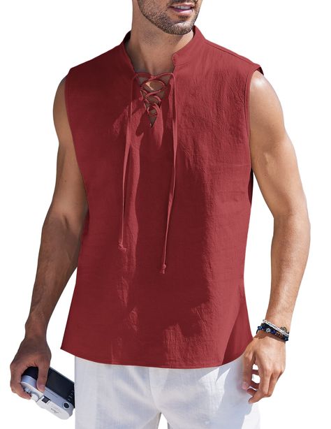 PRICES MAY VARY. Linen Tank Tops --- Men’s v neck lace up beach tank top was made of high quality pure cotton linen, comfy and lightweight, this linen shirts keep you cool and relaxed all the time especially in spring, summer and fall. Fashion Drawstring Ethnic Viking Tunic --- With the cooperation of classic and stylish design, this medieval tank shirts with a more casual design and scottish jacobite styles combine for a punk style renaissance kilt sleeveless shirts, Presenting luxury ethnic be Medieval Shirt, Medieval Tunic, Viking Tunic, Boho Womens Clothing, Ethnic Beauty, Beach Tanks Tops, Boho Tank Top, Sleeveless Shirts, Hippie Shirt