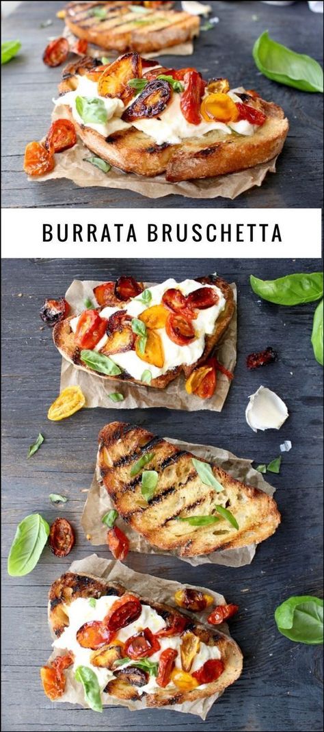 Burrata Bruschetta Recipe, Burrata Bruschetta, Bruschetta Recept, Peasant Food, Fest Mad, Bruschetta Recipe, Wontons, Kielbasa, Corn Dogs