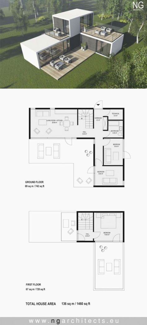 Contemporary Nicholas-718 - Robinson Plans Double Container House Plan, Atrium Design Home, Double Container House, Double House Plans, Ground Floor Plan House, Double House Design, Plan Of Villa, Ground Floor House Design, Double Villa