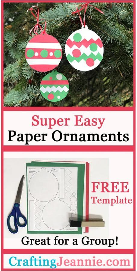 This paper ornament craft is super easy for a group of kids! Make enough for the classroom or a Christmas party in just about 10 minutes. Use the FREE TEMPLATE to make as many as you need for your Classroom Christmas Party, Preschool, Scouts or just at home. #CraftingJeannie #PaperOrnament #paperornamentsdiykids #christmascrafts #christmaskidscrafts Paper Ornaments Diy, Easy Ornaments, Easy Christmas Ornaments, Flocked Christmas Trees Decorated, Paper Christmas Decorations, Paper Christmas Ornaments, Ornament Template, Minimalist Christmas Tree, Ornament Craft