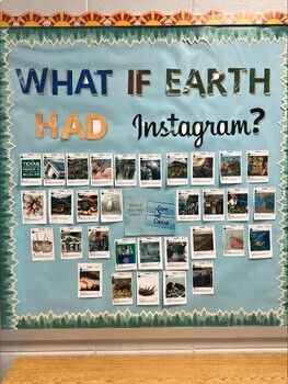 This product includes decor for an Environmental Science classroom. A fake Instagram account was created called  "Mother.Nature" and various posts both helpful and harmful to the environment were created. This product includes 32 "Instagram posts" and then the title "What If Earth Had Instagram" that can printed and cut out to decorate your classroom. ***PDF Not editableDigital File ONLY -- Best if printed in color :) Science Classroom Wall Decorations, Environmental Science High School, Ecosystem Classroom Decorations, Elementary Science Classroom Decorations, Earth Science Classroom Decor, Geology Classroom Decor, Science Classroom Ideas Elementary, Science Office Decor, Earth Science Bulletin Board Ideas