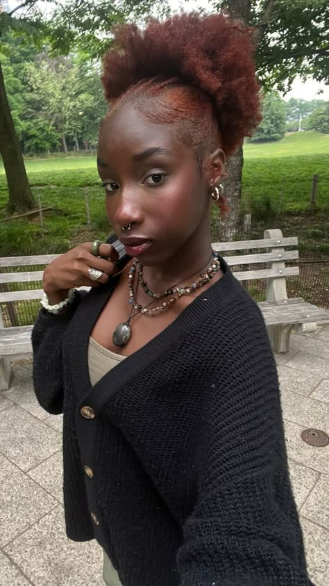 Hairstyles For Short Nappy Hair, Professional 4c Hairstyles, Black Whimsigothic, Color On Dark Skin Women, Red 4c Hair, 4c Dyed Hair Natural, Brick Red Hair, Cornrow Patterns, Dyed Afro