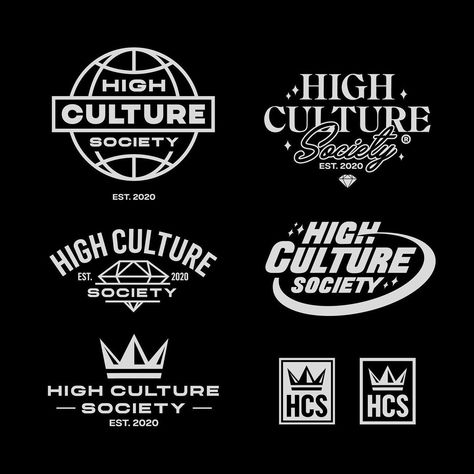 THE HUNGRY | Moisés Córdova on Instagram: “Brand kit for High Culture Society. 💎 #badgedesign #logobloom #logoinspirations” Streetwear Brand Logo Design, Streetwear Logos, Streetwear Branding, Andrea Barber, Culture Logo, Merchandise Designs, High Culture, Typography Shirt Design, Streetwear Logo