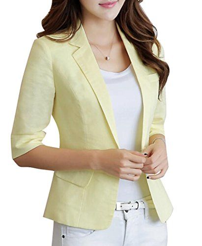 LD-women clothes LD Womens Casual Cotton Linen 3/4 Sleeve Short Crop OL Work Blazer Jacket Coat Cotton Coats For Women Summer, Short Sleeve Jackets For Women, Jackets For Short Women, Short Coats For Women Summer, Short Coats For Women Classy, Short Coats For Women Casual, Summer Jackets For Women Casual, 3/4 Sleeve Blazer For Office In Spring, Cotton Blazer Women